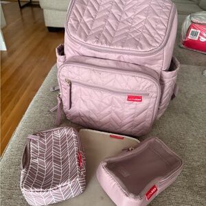 Skip Hop Quilted Backpack Set in mauve mist